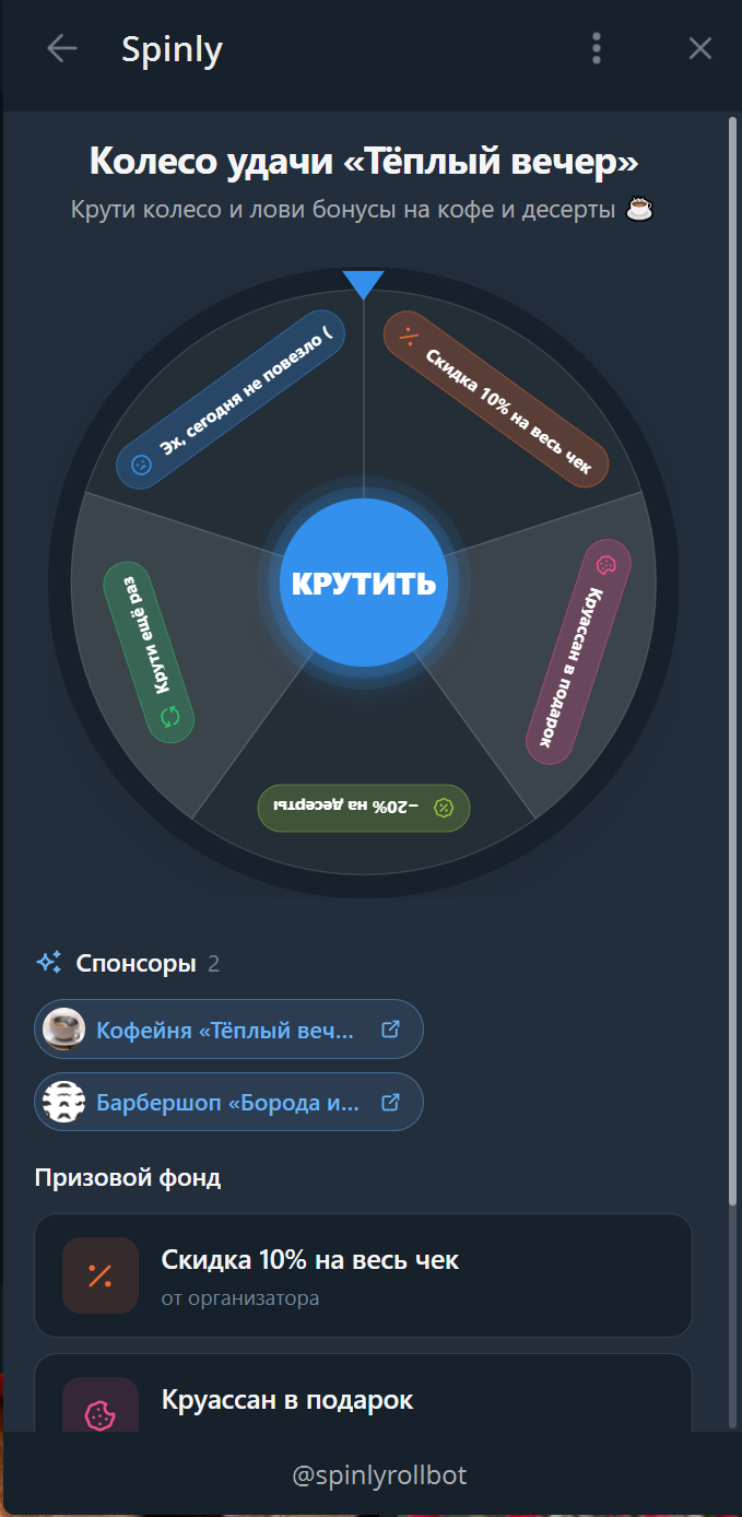 Как участник видит розыгрыш